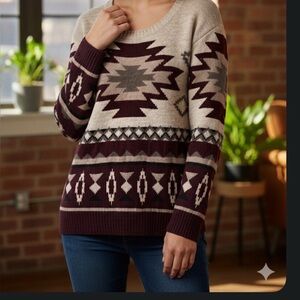 American Eagle Outfitters Women's S/P Southwestern Tribal Aztec Knit Sweater